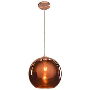 Glow 12 in. 1-Light Brushed Copper Pendant with Copper Glass Shade