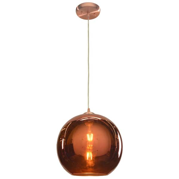 Access Lighting Glow 12 in. 1-Light Brushed Copper Pendant with Copper Glass Shade