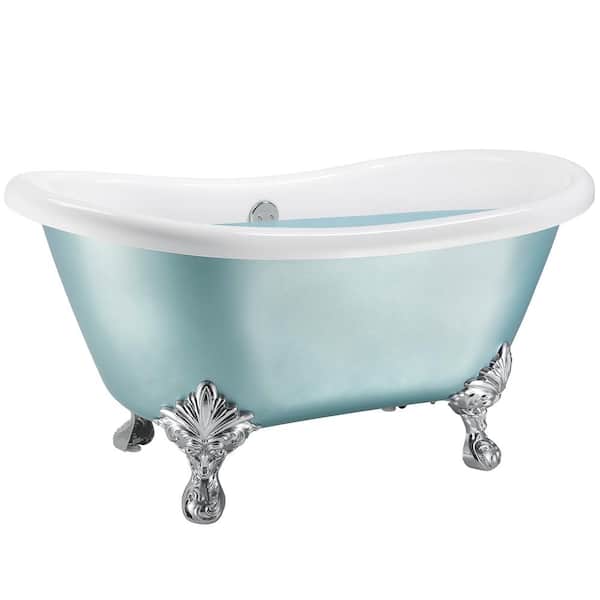 AKDY 59 in. Fiberglass Double Slipper Clawfoot Non-Whirlpool Bathtub in Matte Lichen Green