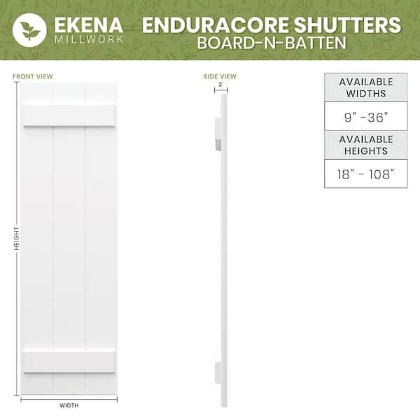 17 1/8"W x 65"H EnduraCore Composite, 3-Board Spaced Board-n-Batten Shutters, Burnt Toffee (Pair-No Hardware)