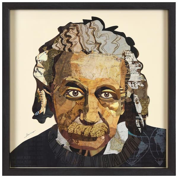Empire Art Direct "Einstein"by Alex Zeng's signed hand-made dimensional collage, under glass and a black shadow box frame, 25 in. x 25 in.