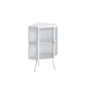 Anky 22.25 in. W x 16.54 in. D x 31.5 in. H Glass+Metal White Freestanding Corner Bathroom Storage Linen Cabinet