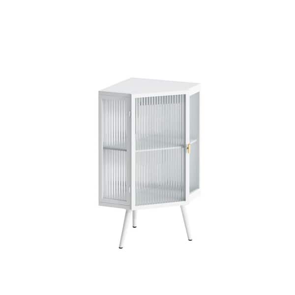Miscool Anky 22.25 in. W x 16.54 in. D x 31.5 in. H Glass+Metal White Freestanding Corner Bathroom Storage Linen Cabinet