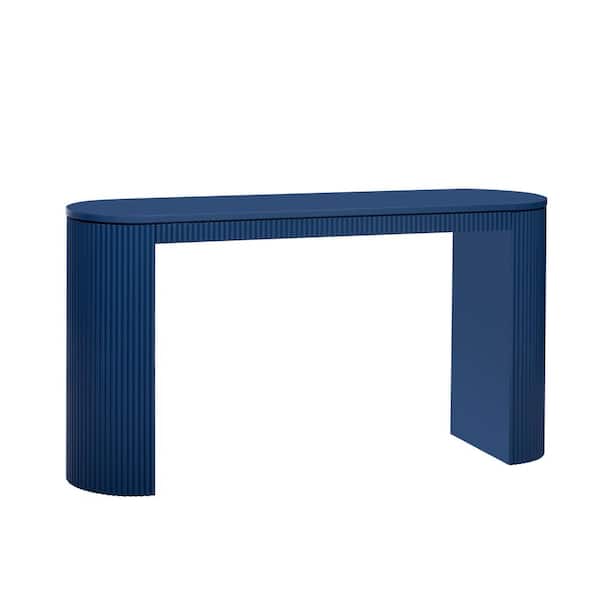 Polibi 59.2 in. Navy Rectangle Wood Console Table with Unique Vertical Stripe Design for Living Room, Study and Entrance