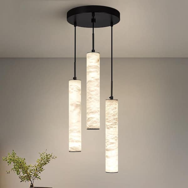 Home Light 30-Watt 3 Lights Black Dimmable Integrated LED Pendant Light With Alabaster Shade, 1Pack