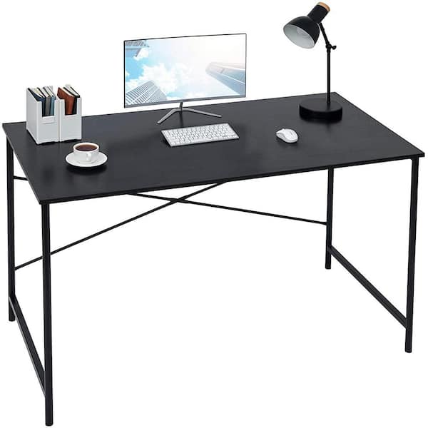 Homy Casa 47.2 in. Rectangular Black Wood Color Industrial Computer Desk with Metal Frame