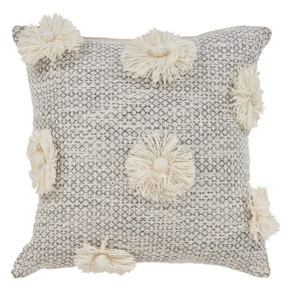 LR Home Eleanor Gray Floral Bloom Indoor Throw Pillow