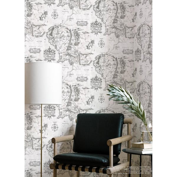 Warner Bros' Black and White Lord of the Rings Middle Earth Map Peel and Stick Wallpaper