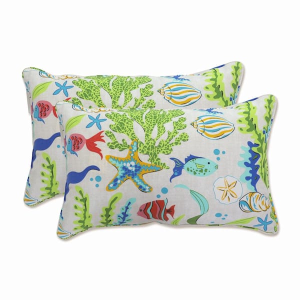 Pillow Perfect Tropical Blue Rectangular Outdoor Lumbar Throw Pillow 2-Pack