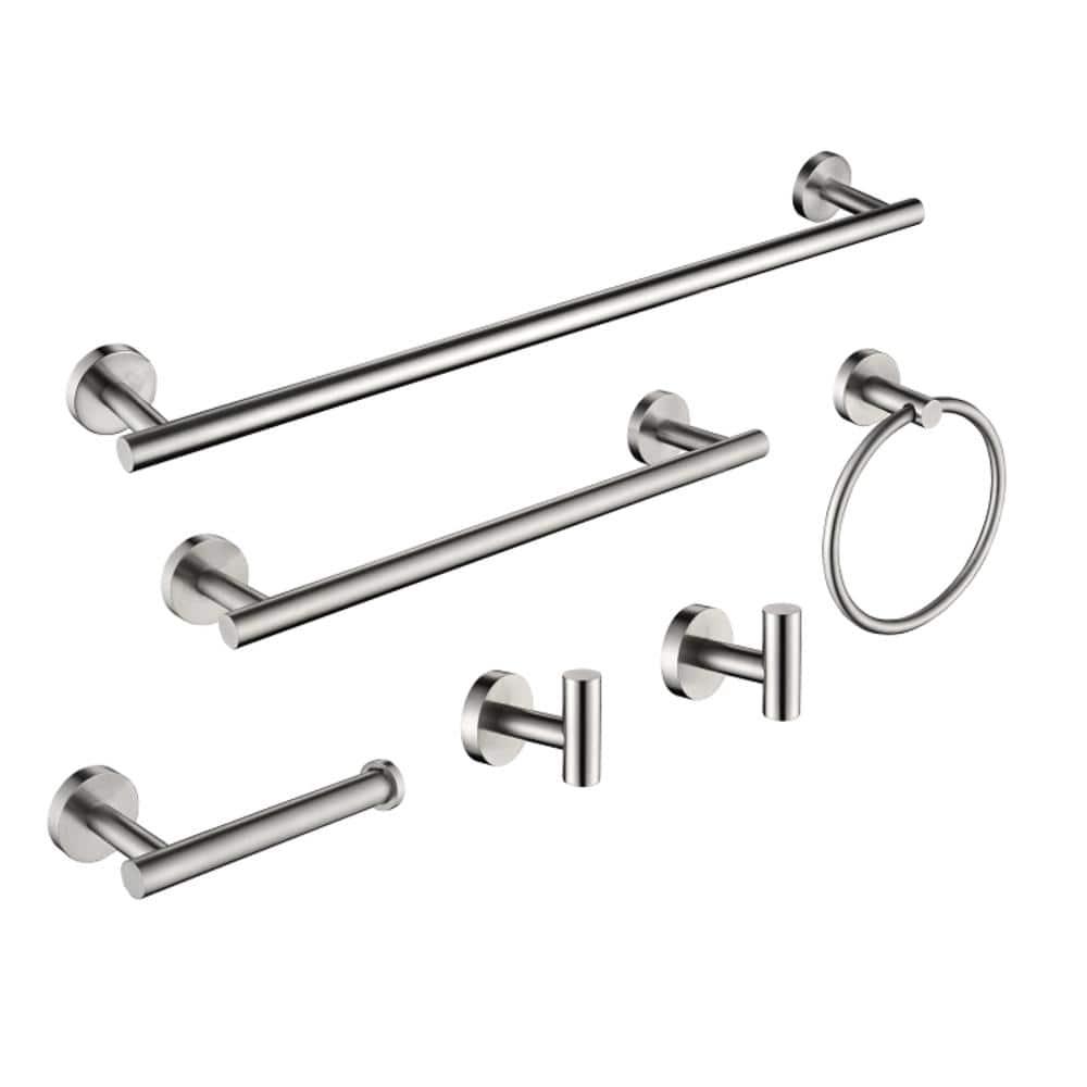 6 Piece Stainless Steel Bathroom Hardware Set in Brushed Nickel, Wall Mount Bathroom Towel Rack Set Wall Mount price history on PriceWatchPro