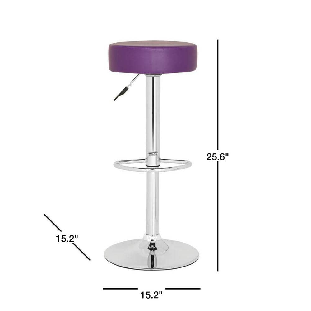 Transitional Chrome and Purple Leather Adjustable Swivel Bar Stool