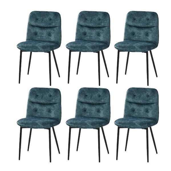 JAYDEN CREATION Chris Teal Modern Tufted Upholstered Dining Chair with Metal Legs Set of 6