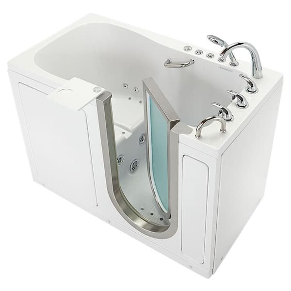 Ella Deluxe 55 in. Acrylic Walk-In Whirlpool and Air Bath Bathtub in White, Fast Fill Faucet Set, RHS 2 in. Dual Drain