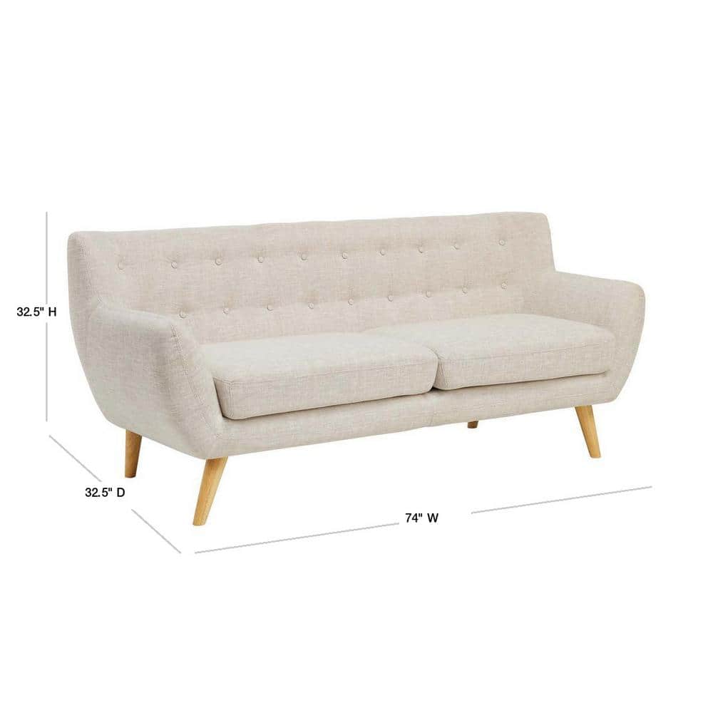 Mid-Century Modern Flared Arm Beige Fabric Sofa