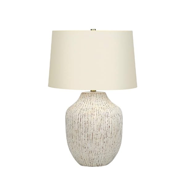 Transitional 26 in. H Table Lamp with White Shade, Cream Ceramic