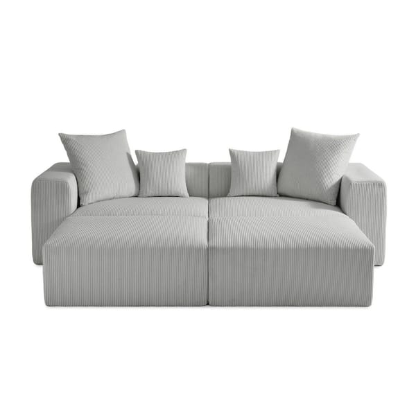 Uixe 103.93 in. Square Arm 4-Piece Corduroy Rectangle Sectional
