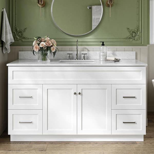 ARIEL Hamlet 61 in. W x 22 in. D x 35.25 in. H Bath Vanity in White with Carrara Marble Vanity Top