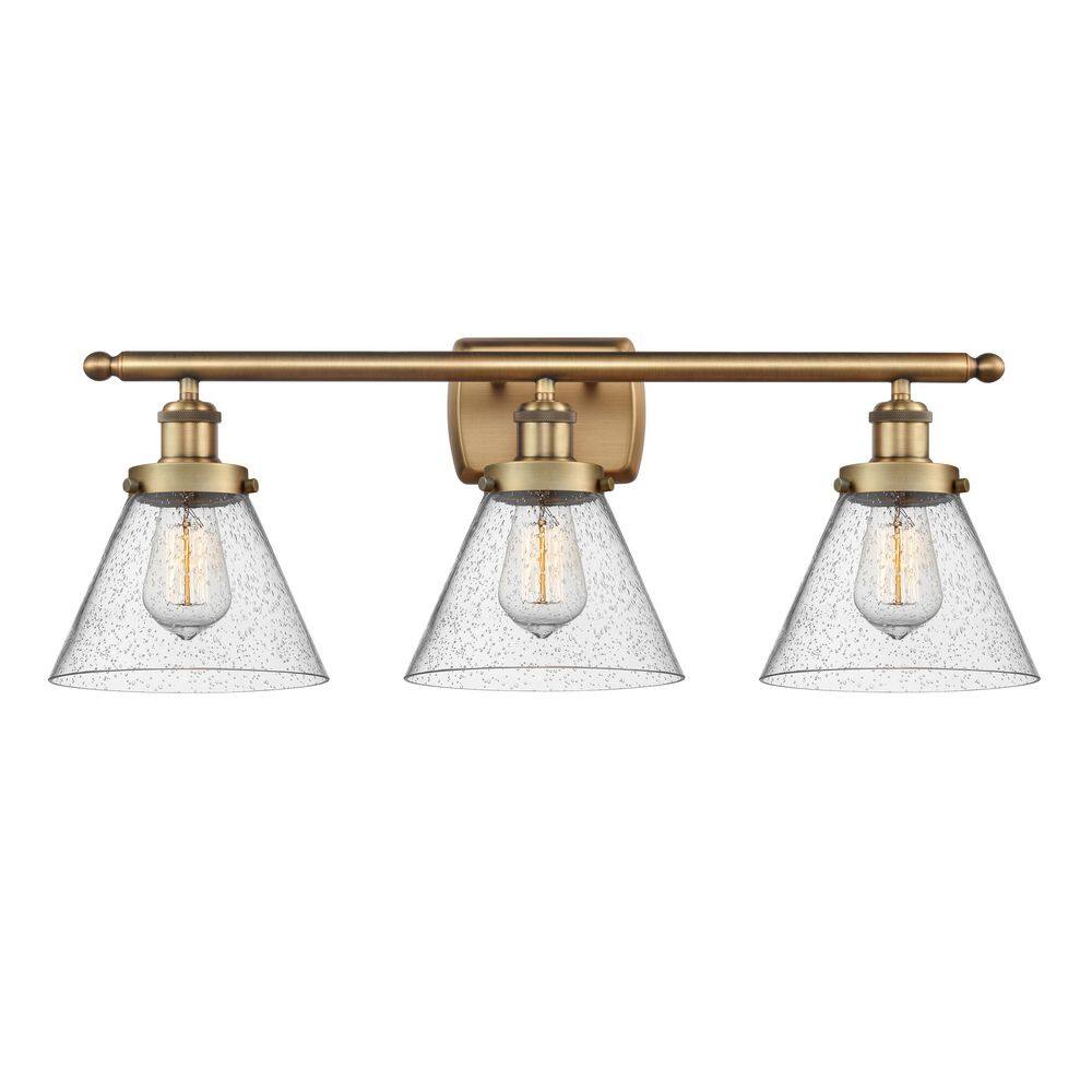 Cone 28 in. 3-Light Brushed Brass Vanity Light with Glass Shade price history on PriceWatchPro