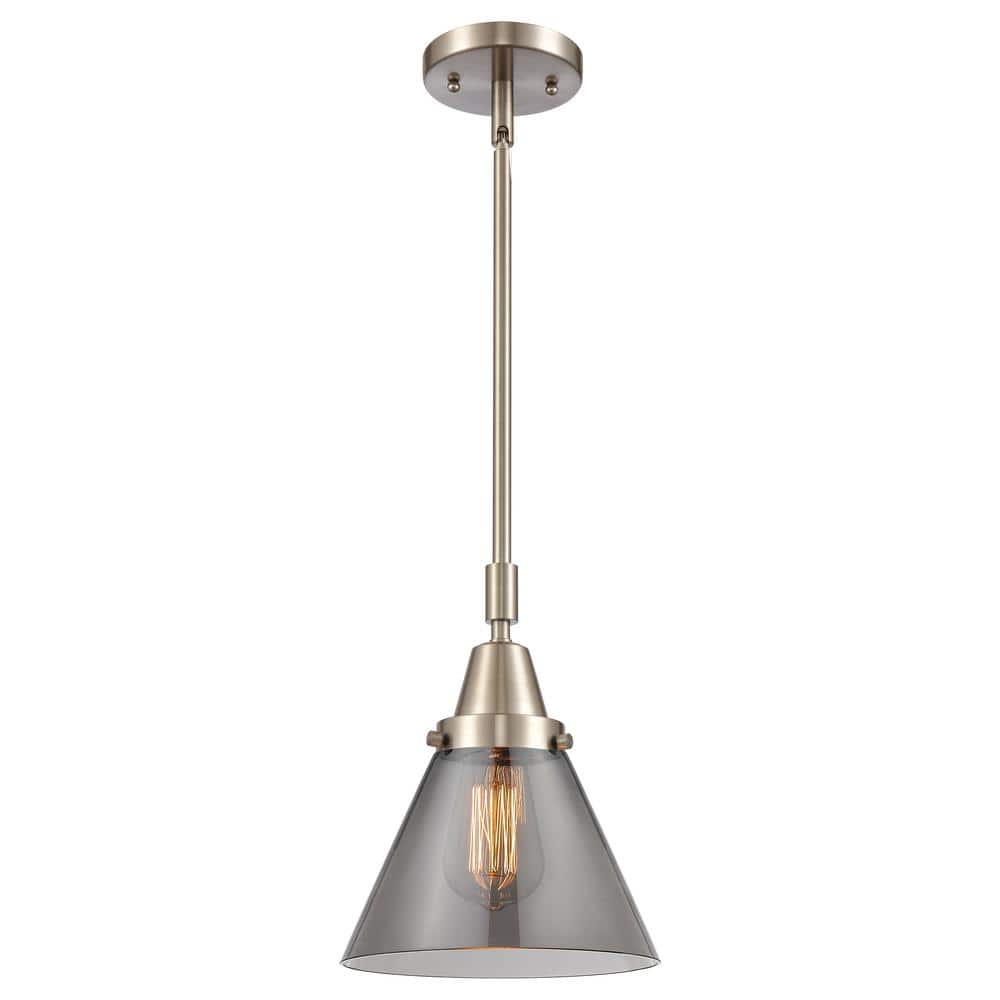 Cone 100-Watt 1-Light Brushed Satin Nickel Standard Mini Pendant Light Smoked Glass Shade price history on PriceWatchPro