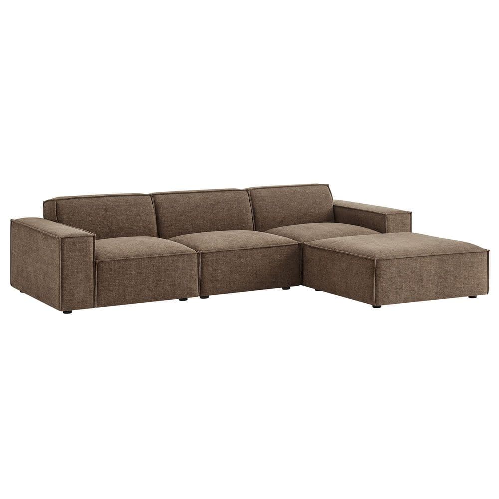 Restore Performance Fabric Upholstered 4-Piece Modular Sofa Set with Ottoman in Mocha