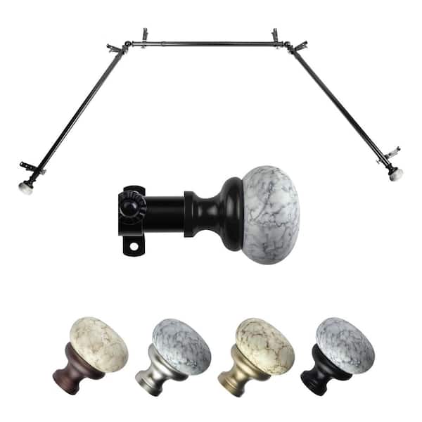 EMOH Johona 20-36 in. sides, 38-72 in. center Adjustable Bay Window Curtain Rod 13/16 in. in Black with Finial