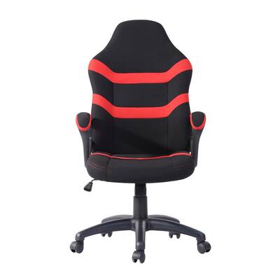 Black and Red Fabric Upholstery Adjustable Office Racing Gaming Chair Task Chair with Armrest and Swivel Castors
