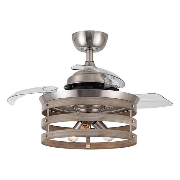 Parrot Uncle Caselli 36 in. Satin Nickel Retractable Ceiling Fan with Light Kit and Remote Control