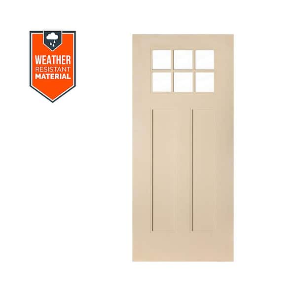 PINNACLE Craftsman 36 in. x 79 in. 6 Lite Universal/Reversible Clear Glass Unfinished Fiberglass Front Door Slab