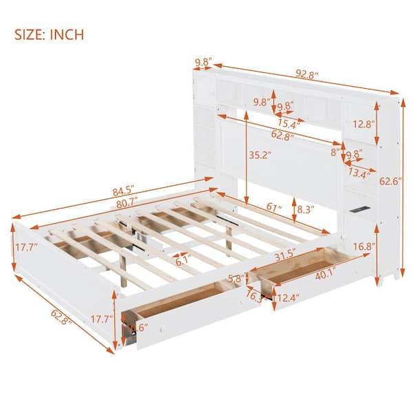 Harper & Bright Designs White Wood Frame Queen Platform Bed