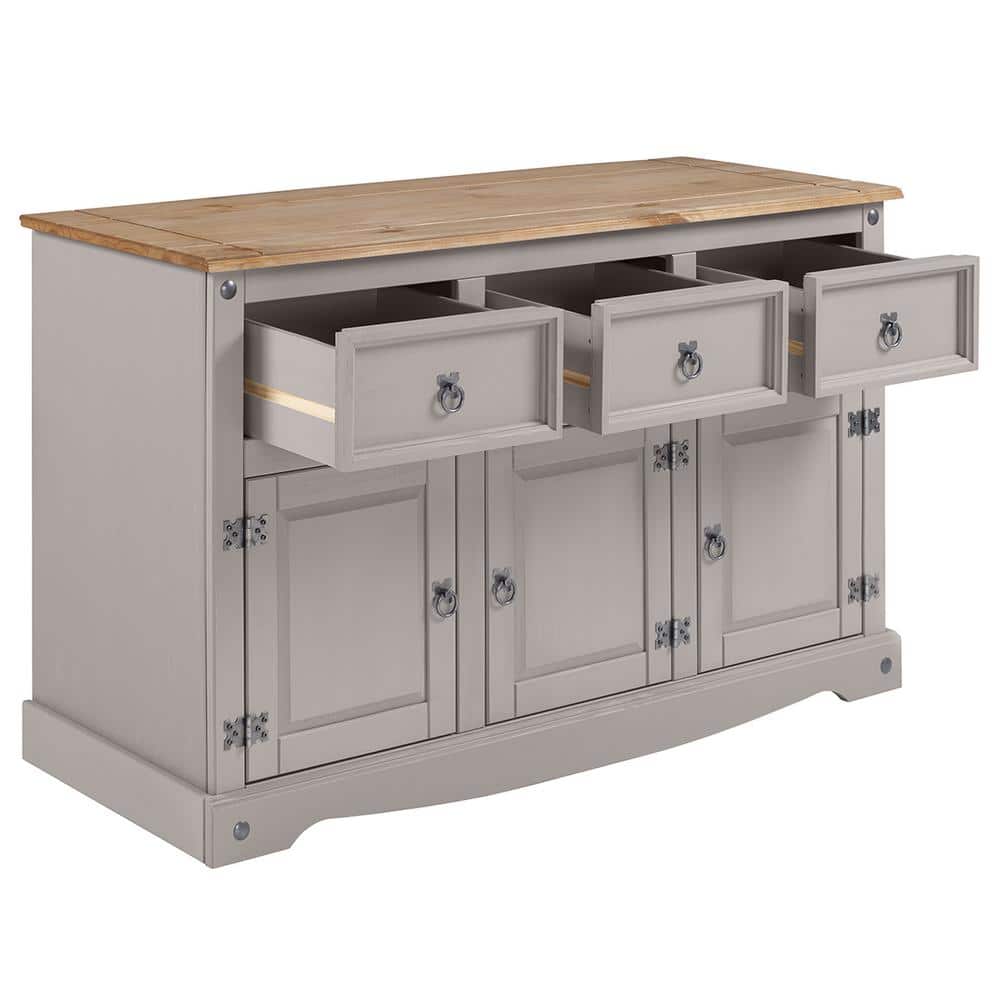 Cottage Series Gray and Honey Pine Wood Buffet Sideboard