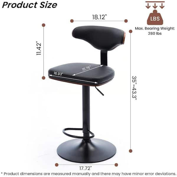 mieres Industrial 43.3 in. Black Low Back Swivel Steel Frame Height  Adjustable Bar Stool with Faux Leather Seat (Set of 2) LLPW21233096 - The  Home Depot