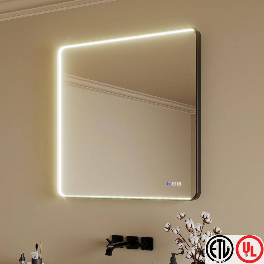 36 in. W x 36 in. H Rectangular Aluminum Framed Light Dimmable Anti-Fog LED Wall Bathroom Vanity Mirror in Black price history on PriceWatchPro
