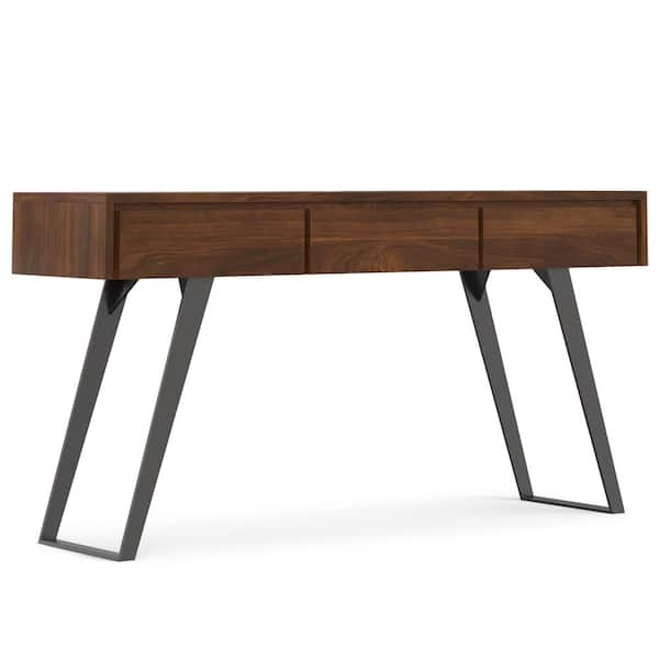 Lowry 60 in. Wide Modern Industrial Rectangle Wood Console Table in Walnut Veneer