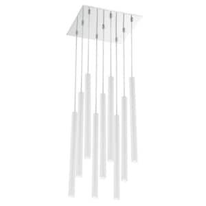 Forest 5 W 9 Light Chrome Integrated LED Shaded Chandelier with Matte White Steel Shade