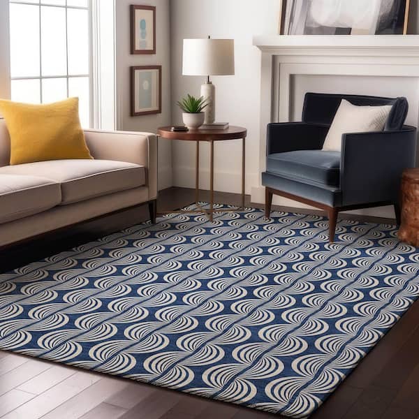 Mayfield Premium Machine Washable Abstract AMF1055 Navy 5 ft. x 7 ft. 6 in. Area Rug