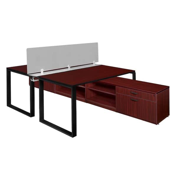 Regency Caranna 66 in. W Mahagony Black Wood and Metal Privacy Divider Benching System with Credenza Storage for Computer Desk