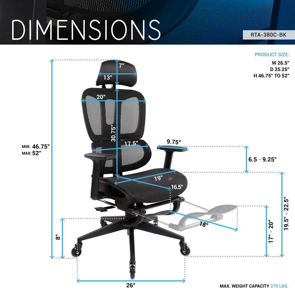 Black Ergonomic Mesh Office Chair with Adjustable Arms and Footrest