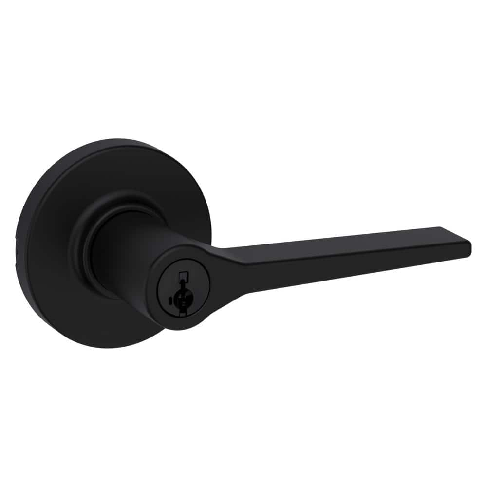 Kwikset Hollis Round Rose Matte Black Keyed Entry Door Lever featuring  SmartKey Security 405HSLRDT514SMT - The Home Depot