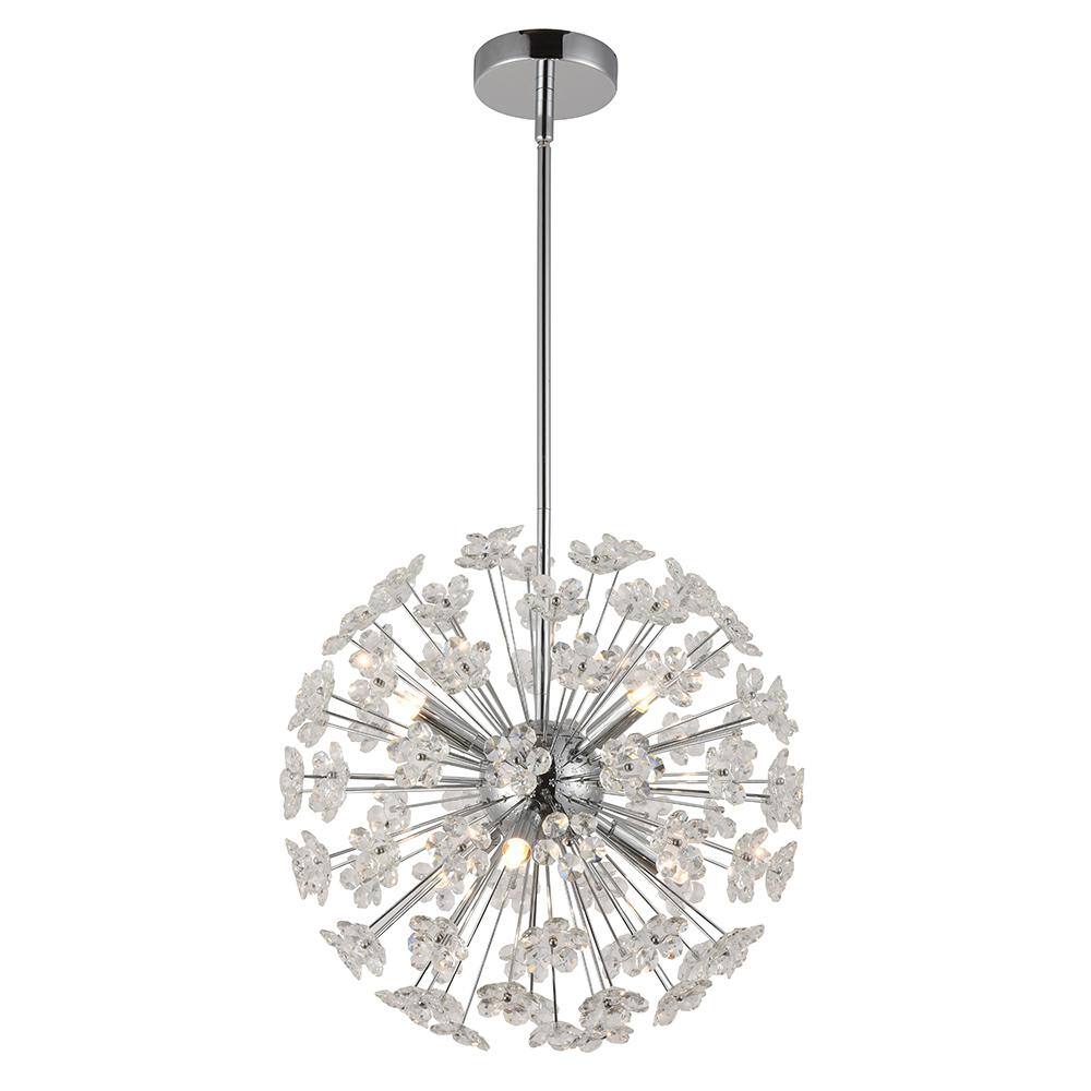 Sputnik Flower Chrome Pendant Light with Crystal Accents