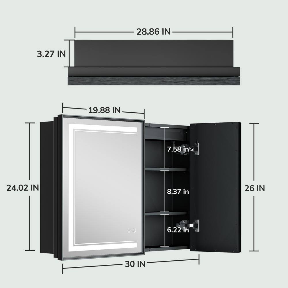 Black Aluminum Dual Swing LED Medicine Cabinet with Mirror