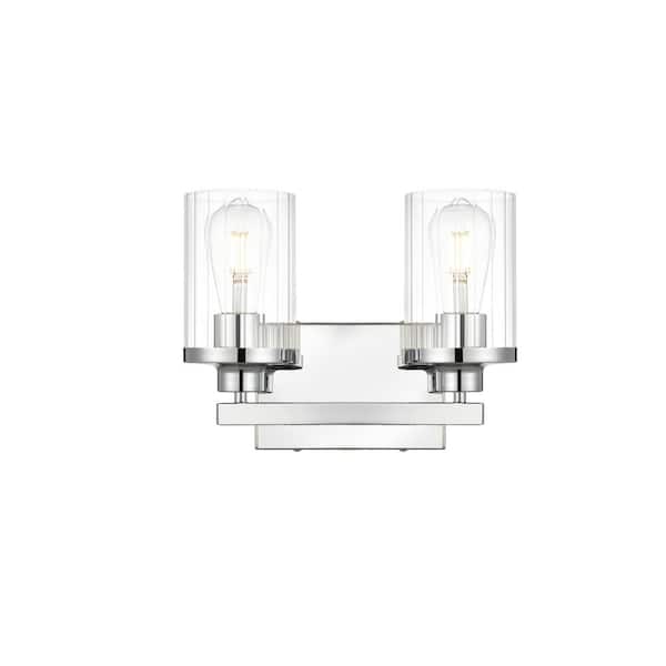 Unbranded Simply Living 12 in. 2-Light Modern Chrome Vanity Light with Clear Cylinder Shade