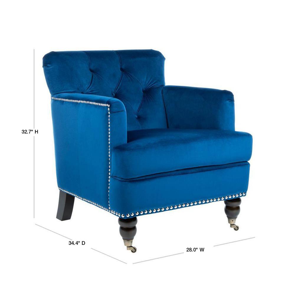 Navy Velvet Tufted Arm Chair with Espresso Wood Legs