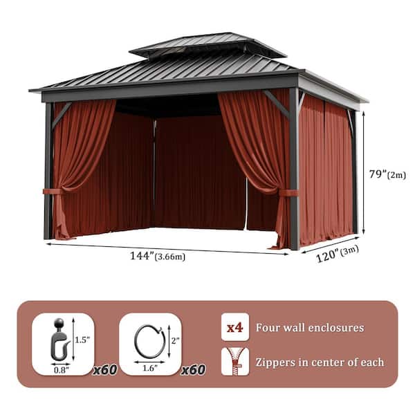 10 ft. x 12 ft. Universal Outdoor Privacy Curtains, Gazebo Replacement with Zipper Terra Red (4-Side Curtain Only)