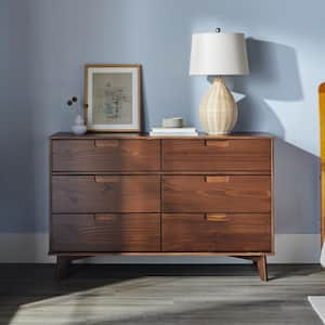 Sloane Mid-Century Modern Walnut 6-Drawer 52 in. Solid Wood Dresser