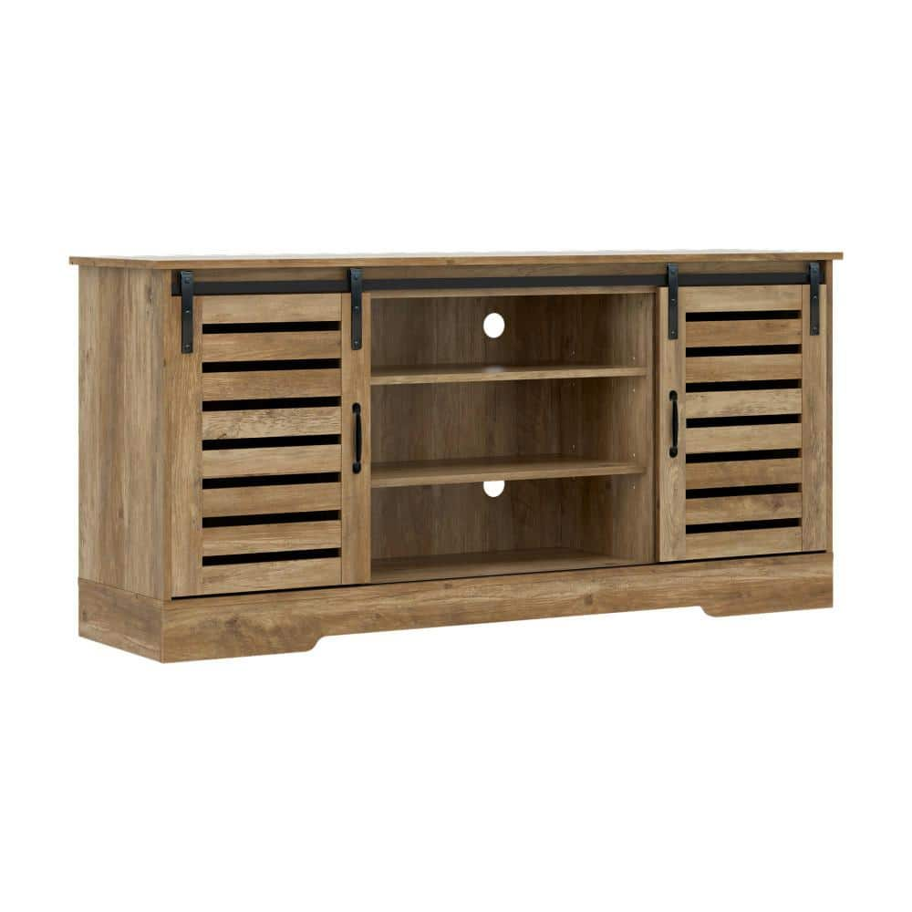 Lucile Wood TV Stand for TVs up to 65" with 2 Barn Doors and Shelves Knotty Oak - Hillsdale Furniture