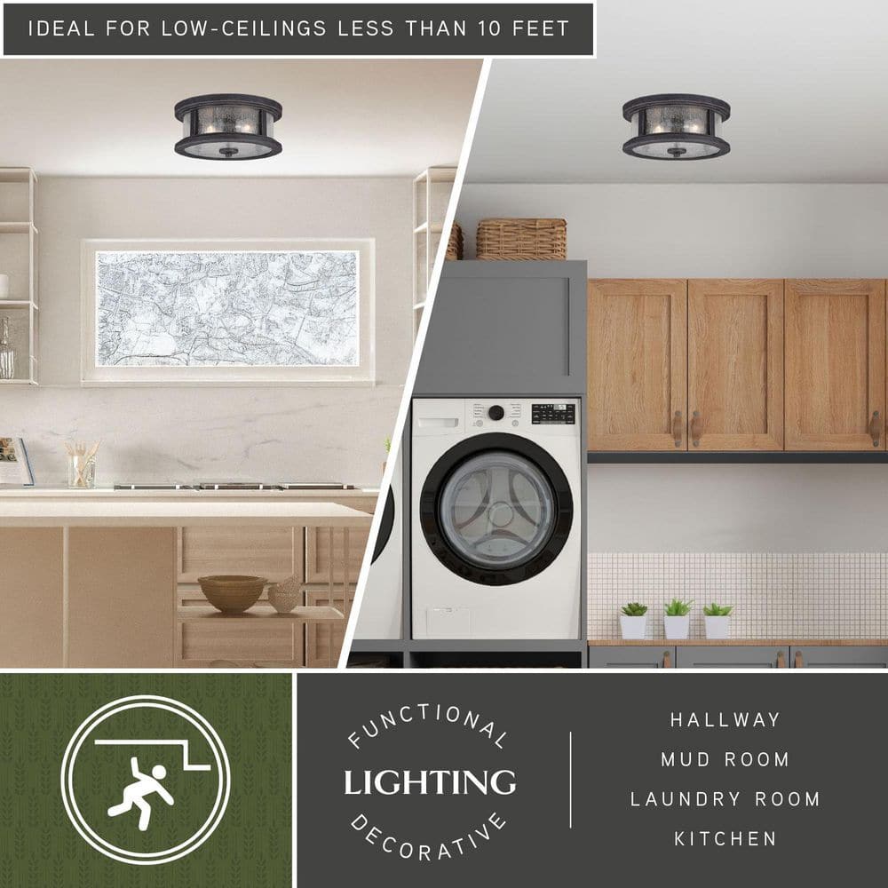 Rust Iron and Glass Outdoor Flush Mount Ceiling Light