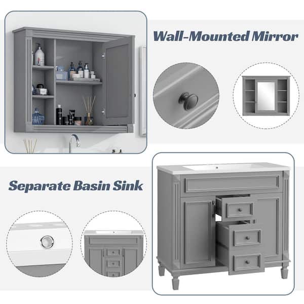 Bnuina 35.1 in. W x 18.1 in. D x 34 in. H Freestanding Bath Vanity