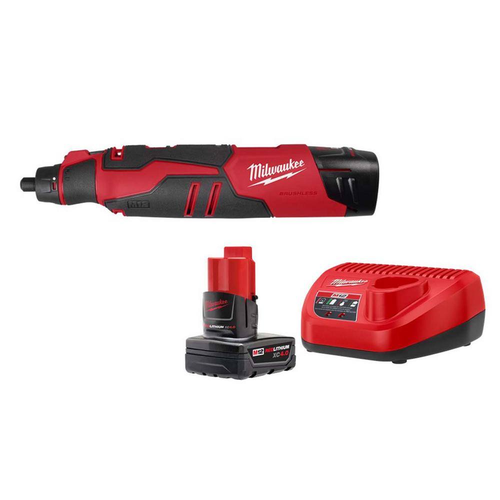 Milwaukee M12 12 Volt Lithium Ion Cordless Brushless Rotary Tool With M12 40ah Starter Kit 