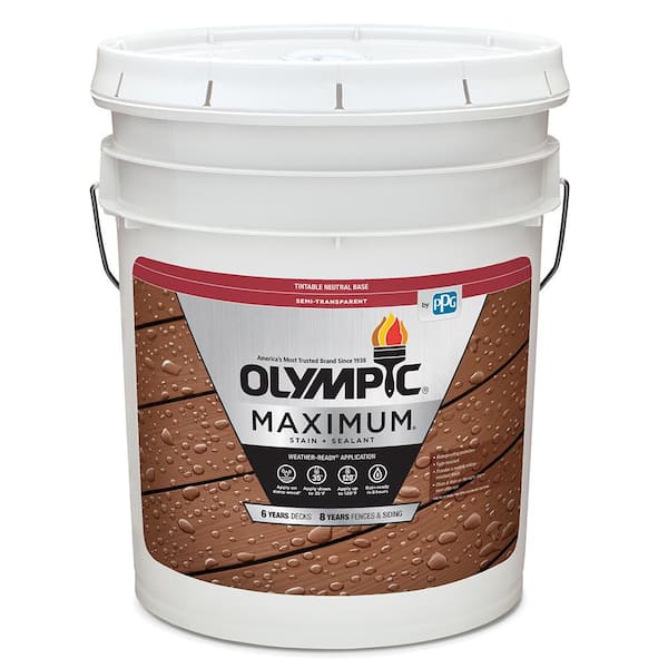 Olympic Maximum 5 gal. Neutral Base Semi-Transparent Exterior Stain and Sealant in One Low VOC