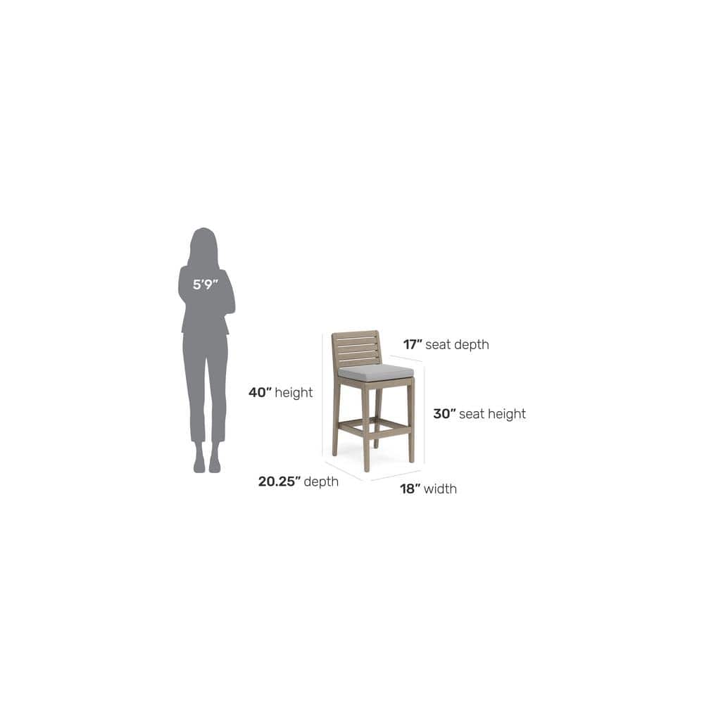 Sustain Gray Acacia Wood Outdoor Bar Stool with Cushion